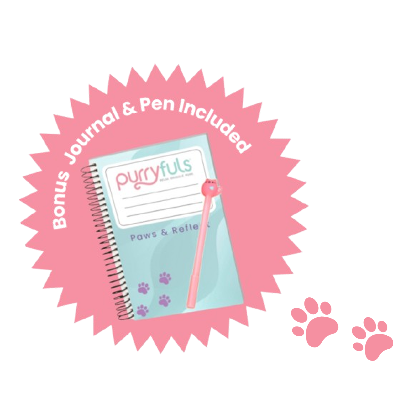 Bonus cat journal and pen set from Purryfuls with cute paw print design